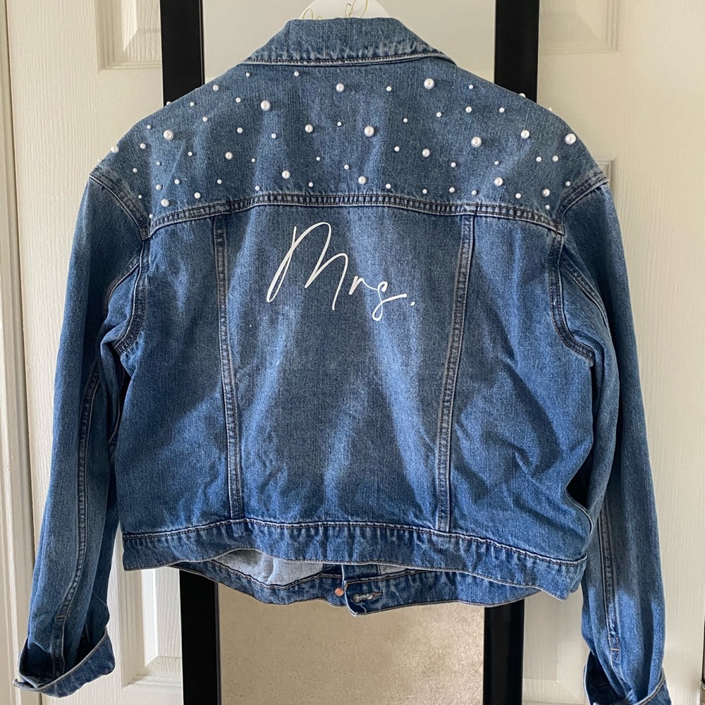 Bride Mrs Denim Jacket with Pearls